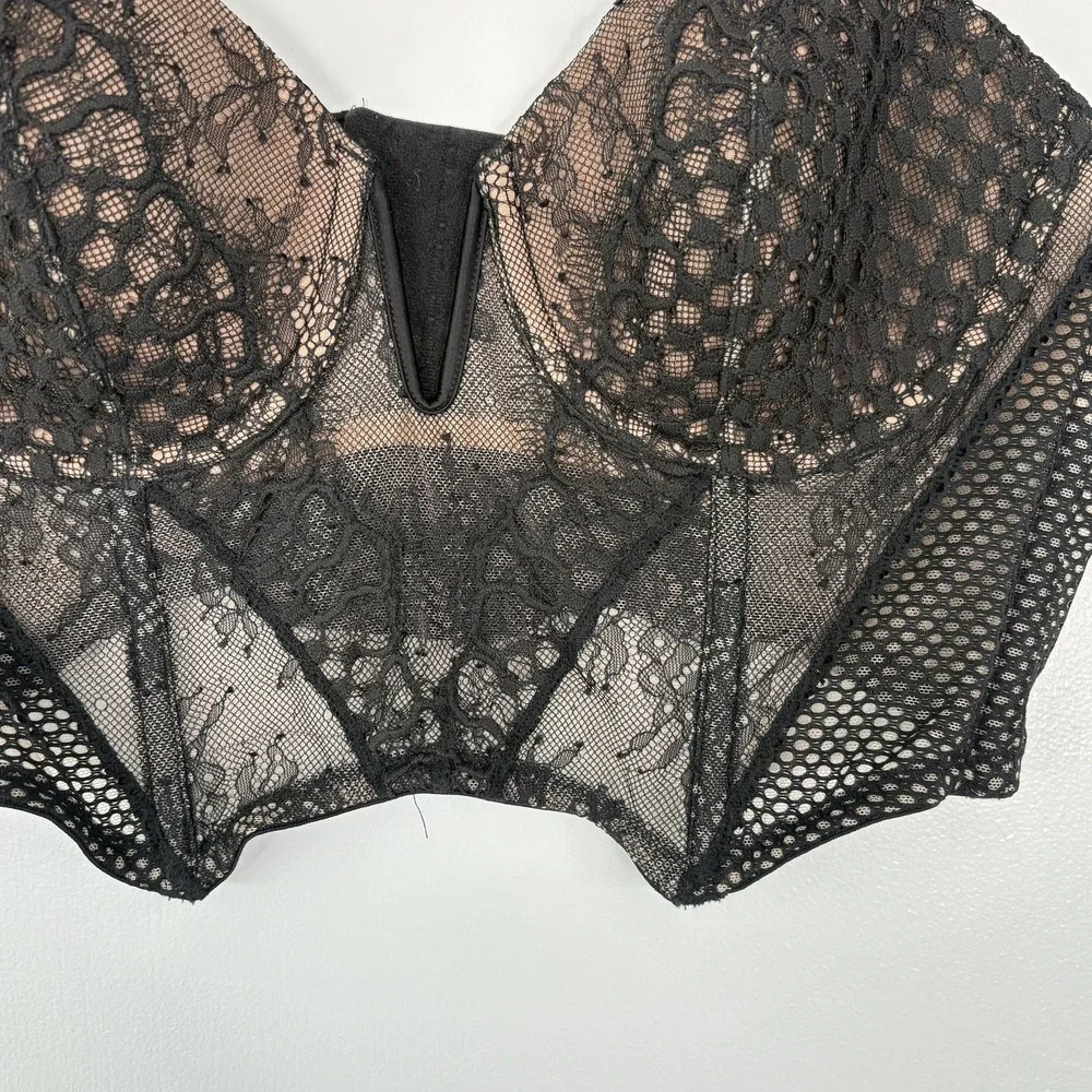 Victoria's Secret Bustier Womens 36B Black Lace Longline Strapless Boned Top‎